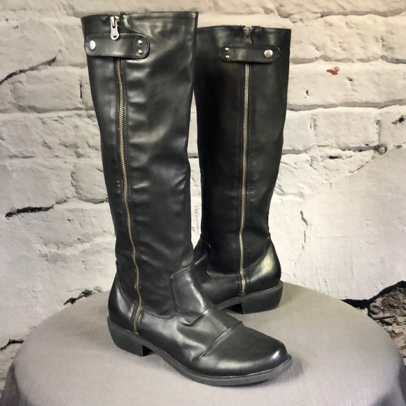 MIA Shoes - MIA faux leather boots zipper black wide calf 10